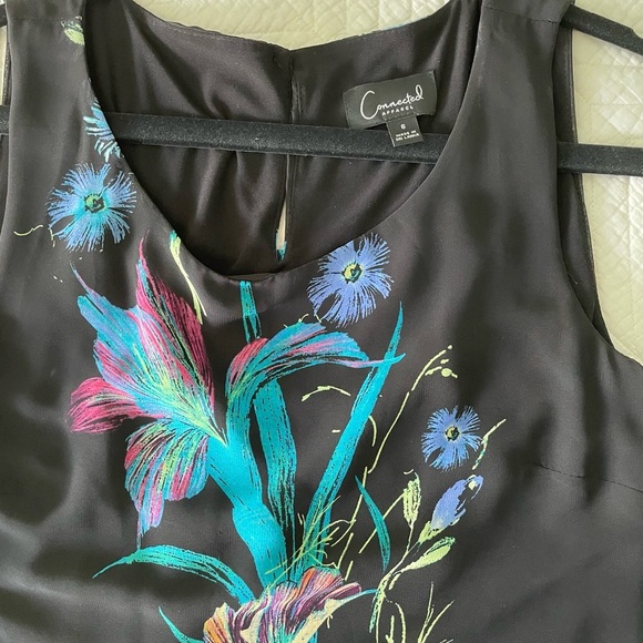 Vibrant Teal & Pink Floral Print Connected Apparel Sheer Overlay Dress Size 6 - Picture 3 of 5